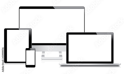 Modern computer, laptop, tablet and smartphone vectors
