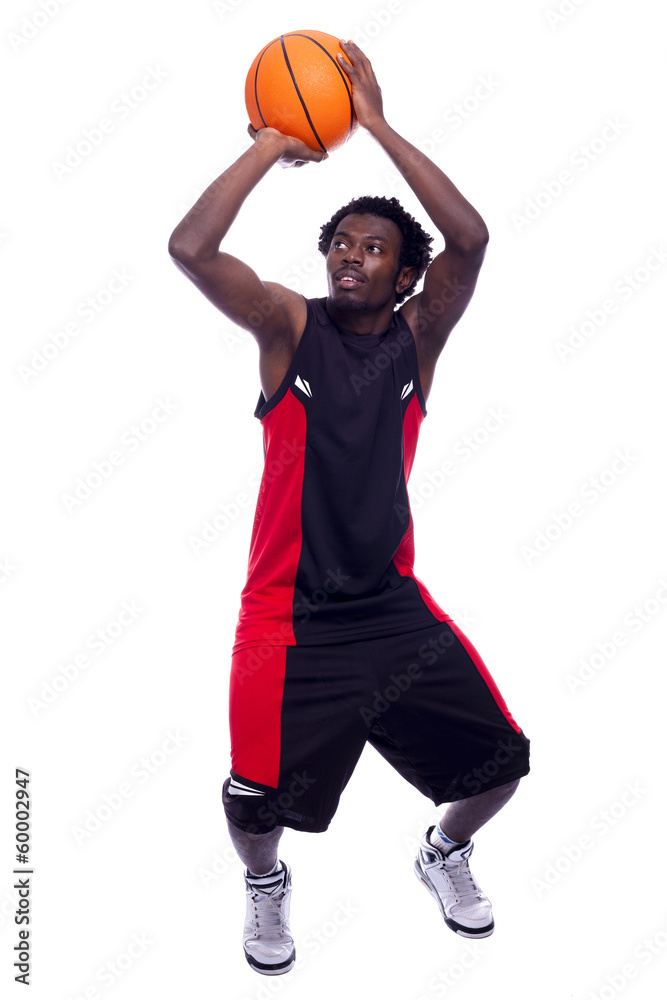 Basketball player with a ball, isolated on a white background