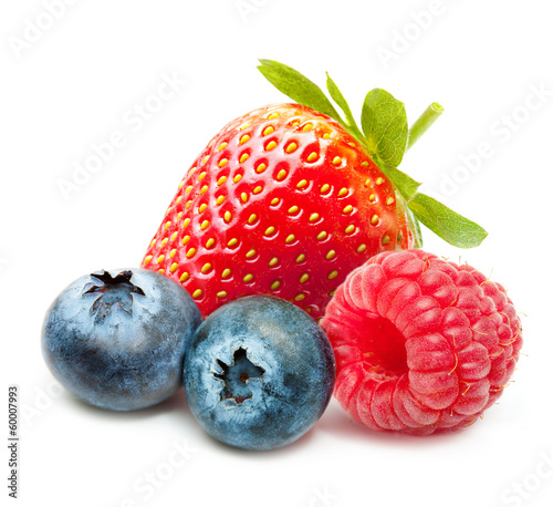Raspberry, Strawberry and Blueberry Isolated on White Background