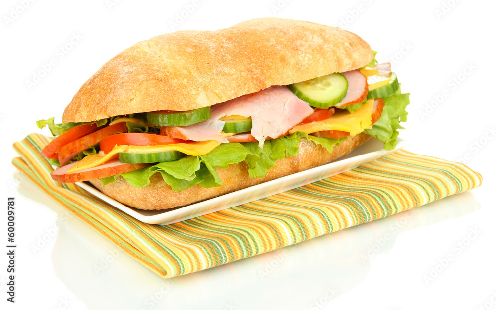 Fresh and tasty sandwich with ham and vegetables isolated Fresh and tasty sandwich with ham and vegetables isolated