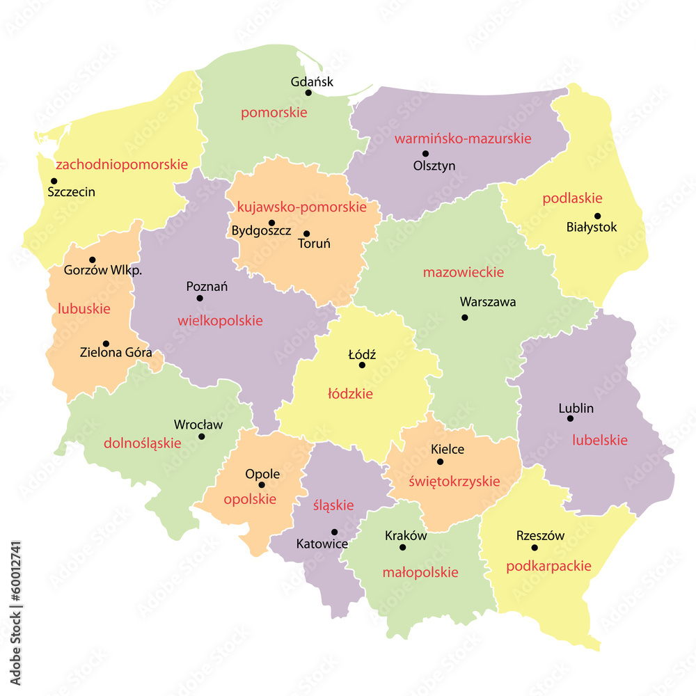 Obraz premium mapa Polski z województwami