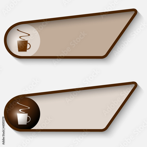 set of two brown box for text and cup of coffee