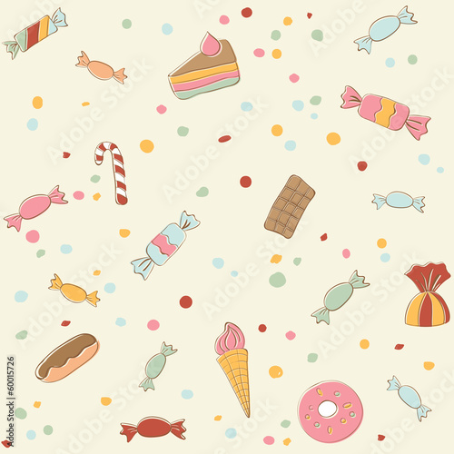 Cute sweets seamless pattern. Retro stile illustration