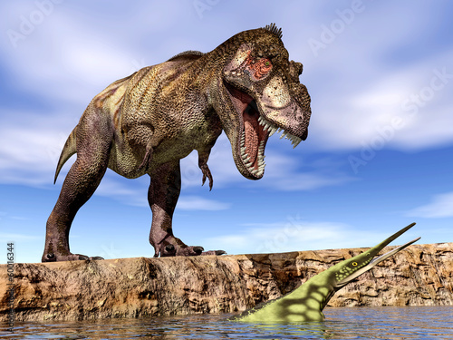 Tyrannosaurus Rex and Hupehsuchus © Michael Rosskothen