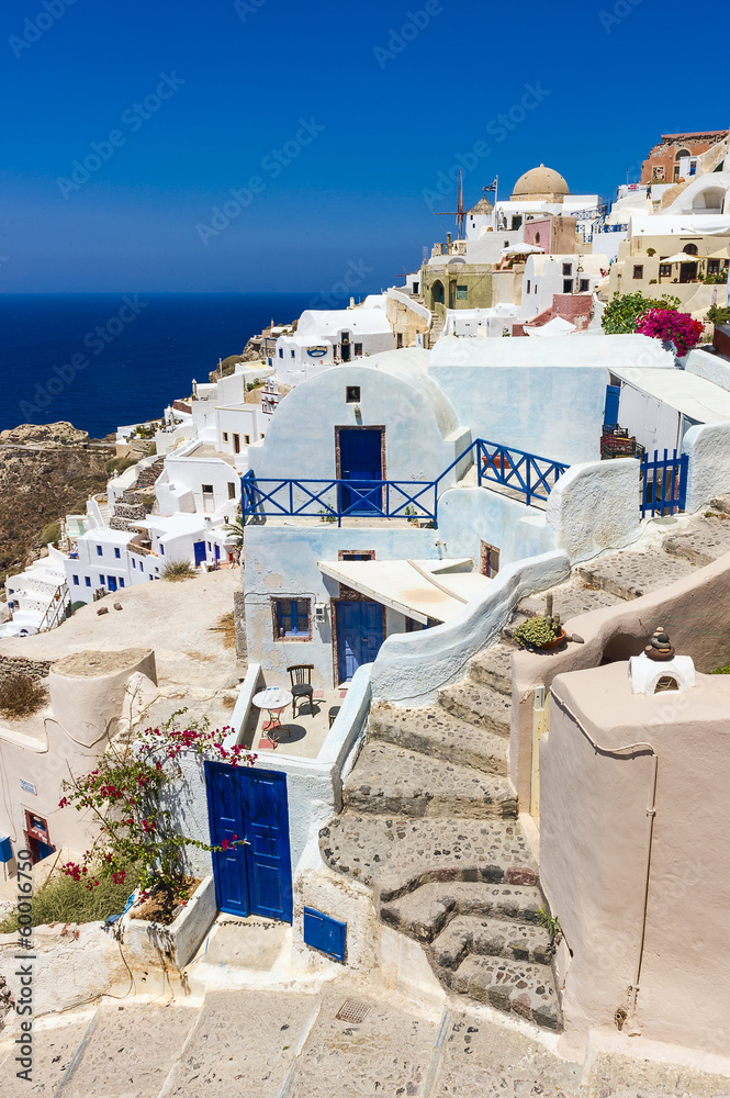 Traditional blue and white buildings of Santorini, Greece
