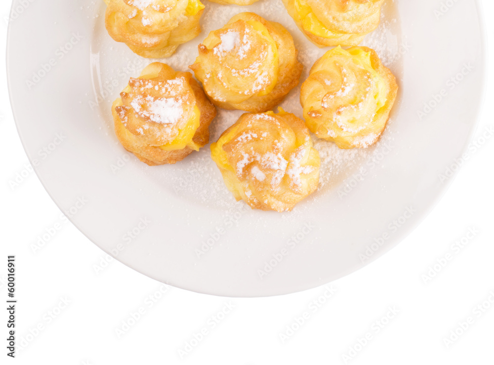 Home made cream puff on a white background Home made cream puff on a white background