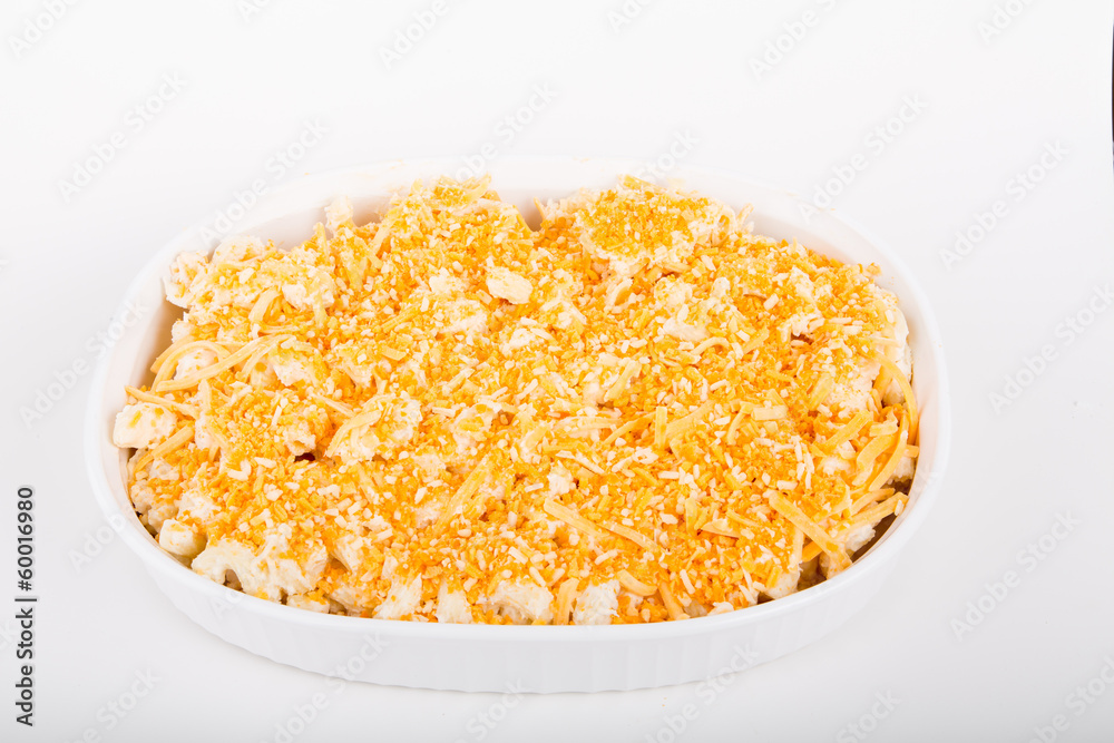 Fresh Macaroni and Cheese in Casserole Ready for Oven Fresh Macaroni and Cheese in Casserole Ready for Oven