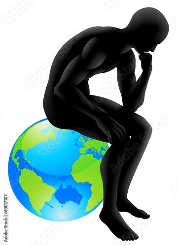 Globe thinker concept