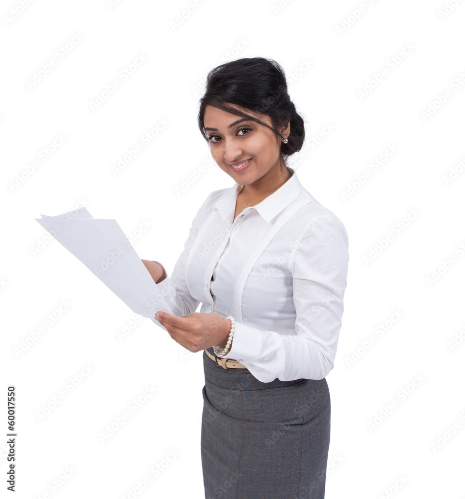 Smiling Asian businesswoman with documents Smiling Asian businesswoman with documents