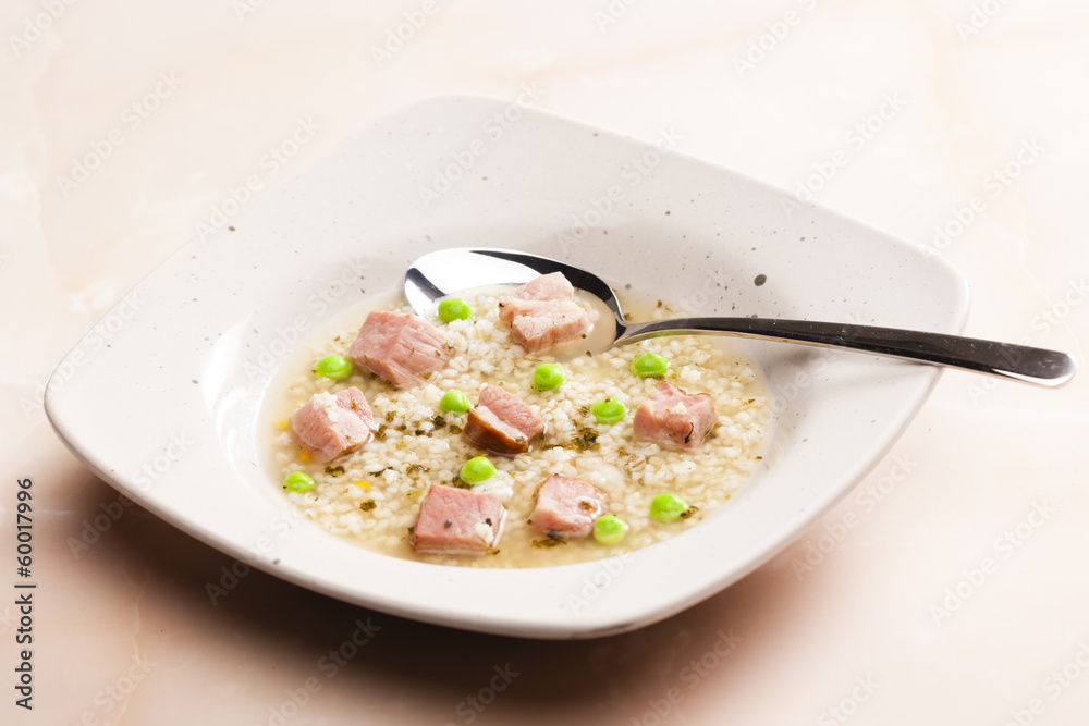 smoked meat bouillon with pearl barley and peas smoked meat bouillon with pearl barley and peas