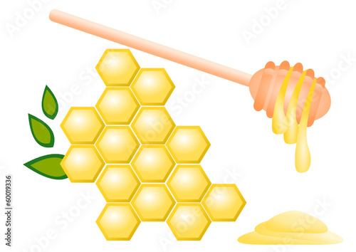 Honey comb and honey dipper