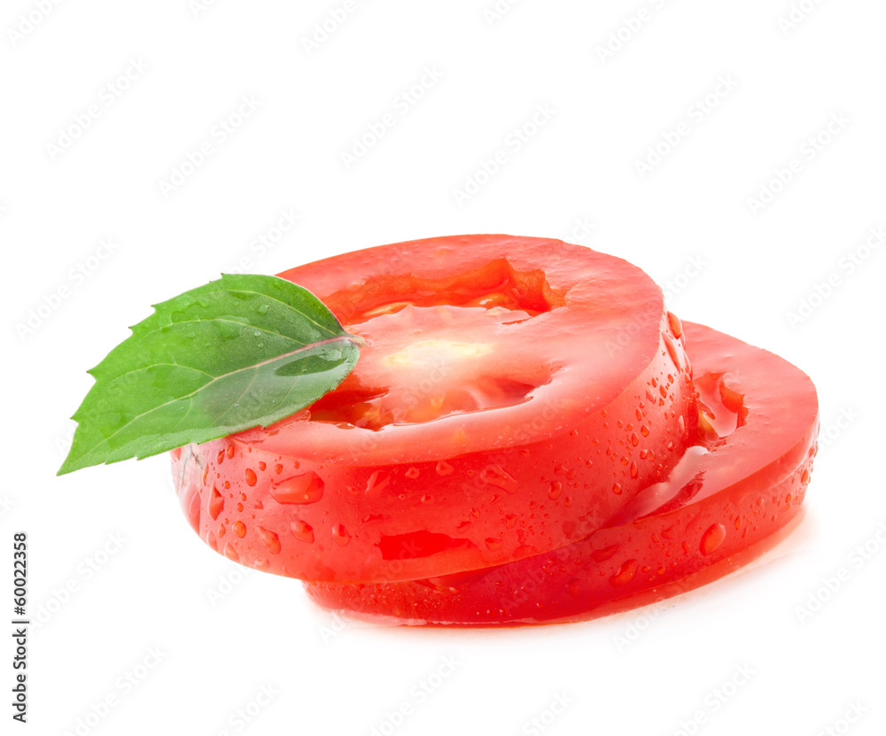 Red tomato slices isolated on white background Red tomato slices isolated on white background