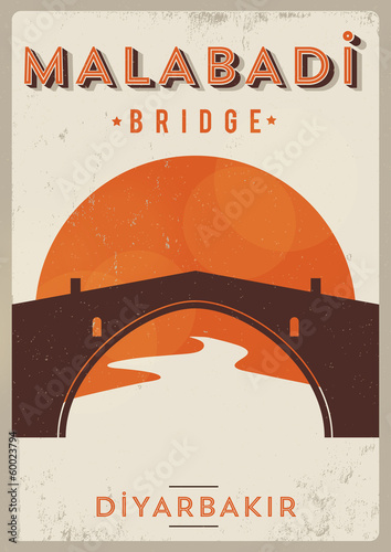 Vintage Diyarbakır Malabadi Bridge City Poster photo