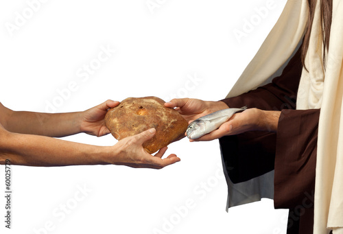 Obraz na płótnie Jesus gives bread and fish