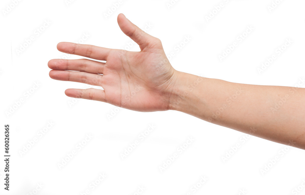 hand showing the five fingers isolated on a white