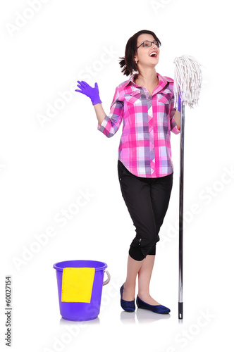 cleaning woman singing