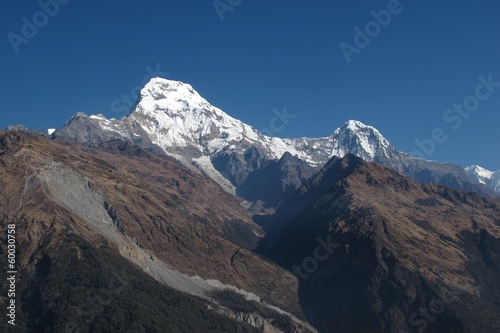Annapurna South and Hiun Chuli, high mountains in Nepal