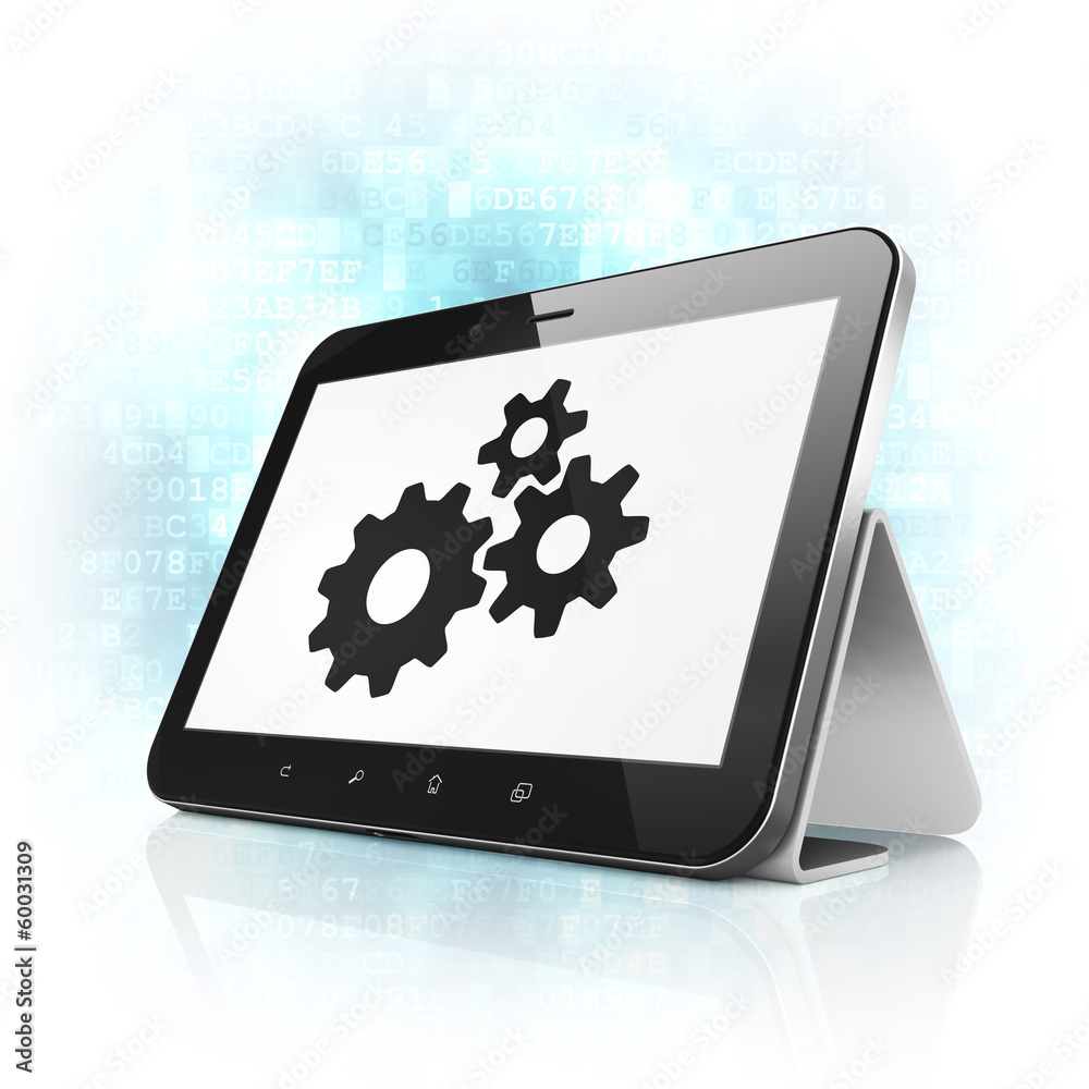 Information concept: Gears on tablet pc computer Information concept: Gears on tablet pc computer