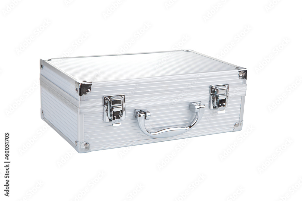 Closed Aluminum Make Up case, isolated on white background Closed Aluminum Make Up case, isolated on white background