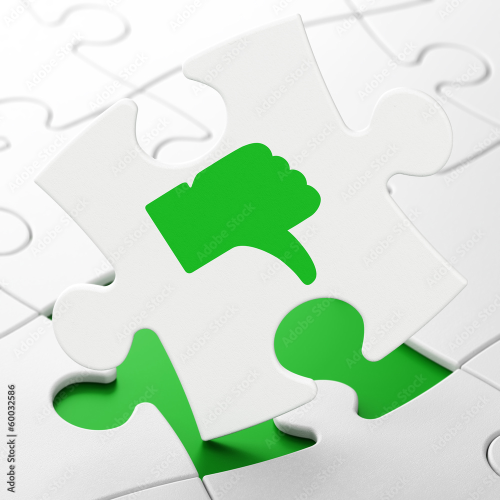 Social network concept: Thumb Down on puzzle background Social network concept: Thumb Down on puzzle background