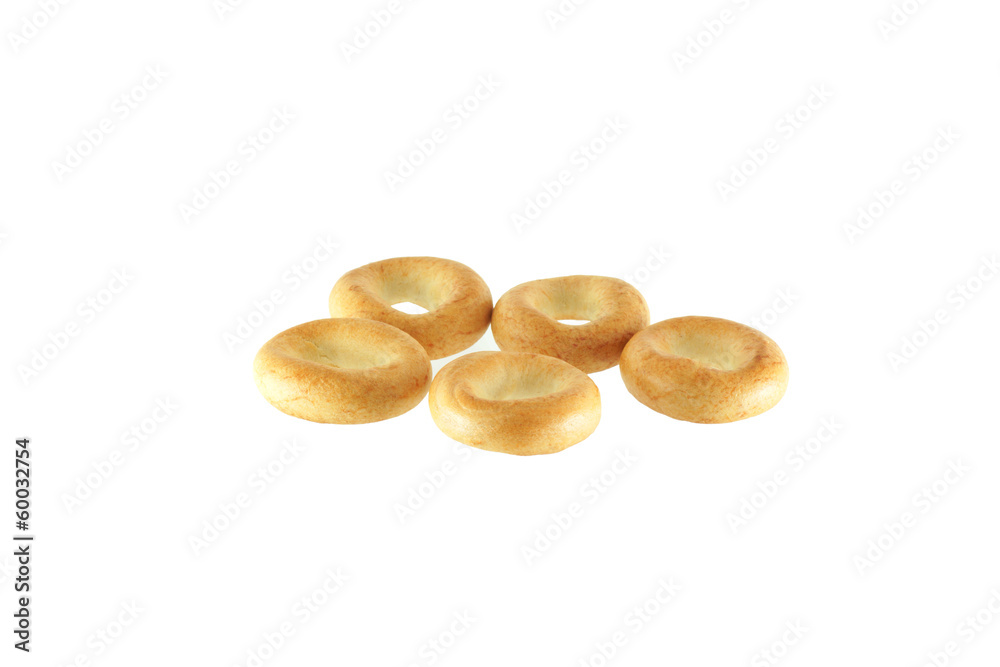 A group of five bagels. A group of five bagels.
