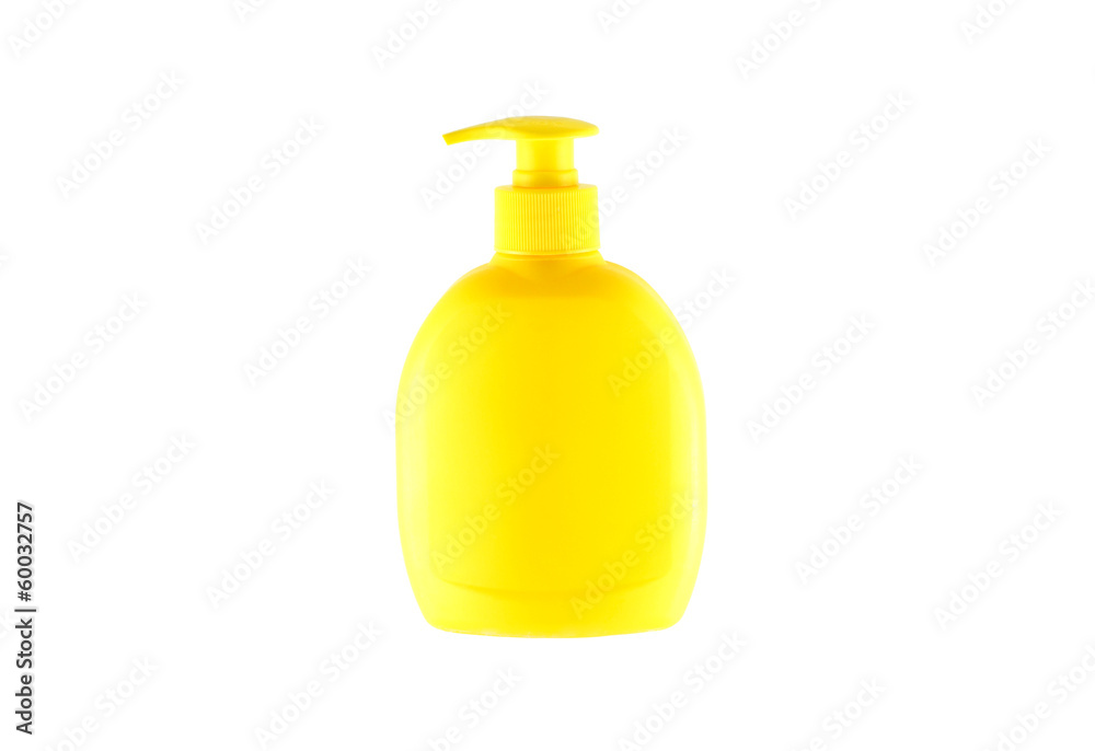 Yellow bottle for liquid soap from a dispenser Yellow bottle for liquid soap from a dispenser