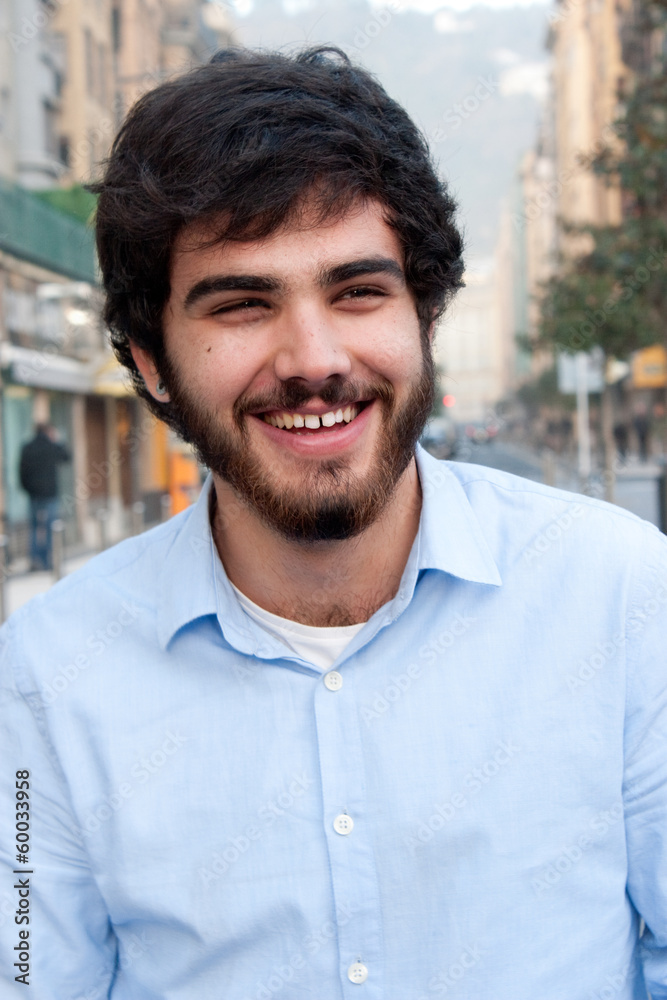 Portrait of handsome guy with beard laughing Portrait of handsome guy with beard laughing