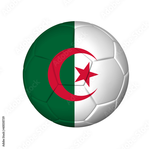 Soccer football ball with Algeria flag. Isolated on white.