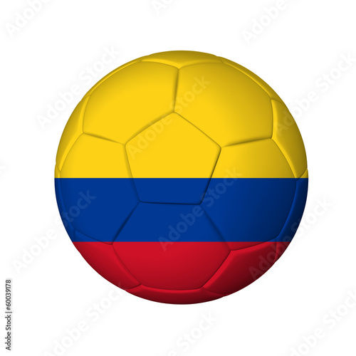 Soccer football ball with Colombia flag. Isolated on white.