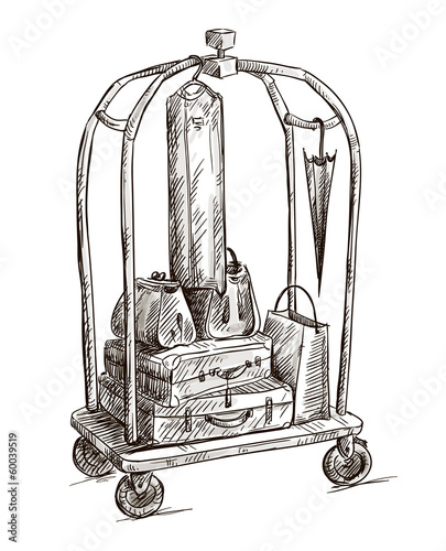 hotel cart with luggage