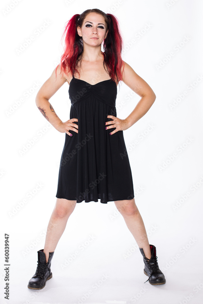 Punk Girl in Combat Boots and Black Dress Punk Girl in Combat Boots and Black Dress