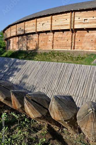 sharp wooden paling as part of old fort