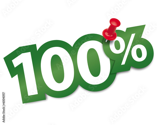 Hundred percent sticker fixed by a thumbtack. Vector illustratio
