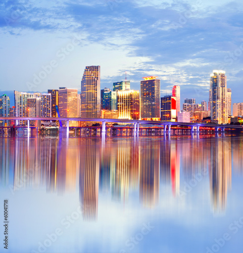City of Miami Florida, sunset skyline.