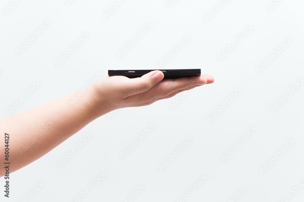 Asian woman holding black electronic equipment Asian woman holding black electronic equipment