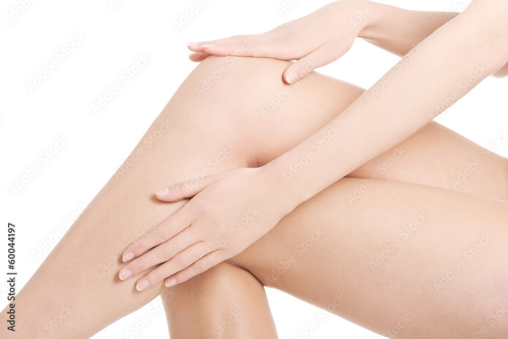 Woman's smooth knee, pampiering. Spa concept.