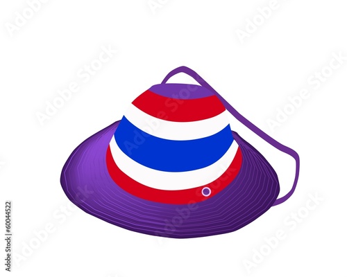 A Straw Hat of Thai Flag on White Background
