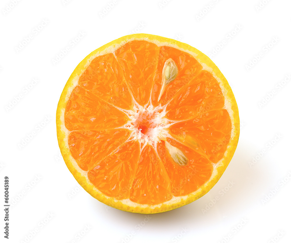 Half orange fruit on white background, fresh and juicy Half orange fruit on white background, fresh and juicy