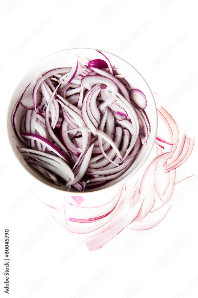 Composition of red onion rings in a bowl. Composition of red onion rings in a bowl.