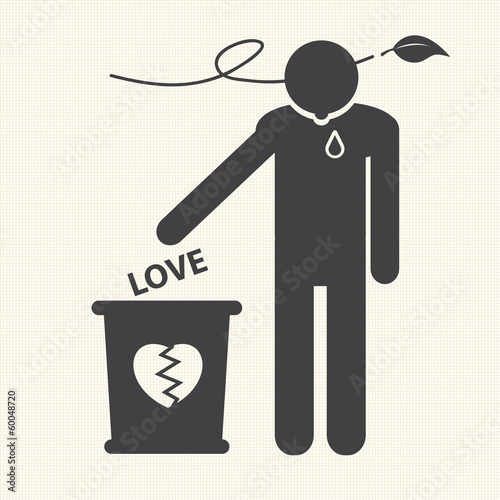 Broken heart and dropped Love into the trash. Vector