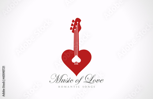 Romantic Guitar - Music of Love Valentine party logo design