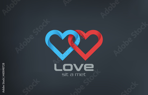 Logo couple 2 Hearts loop locked design. Valentines day