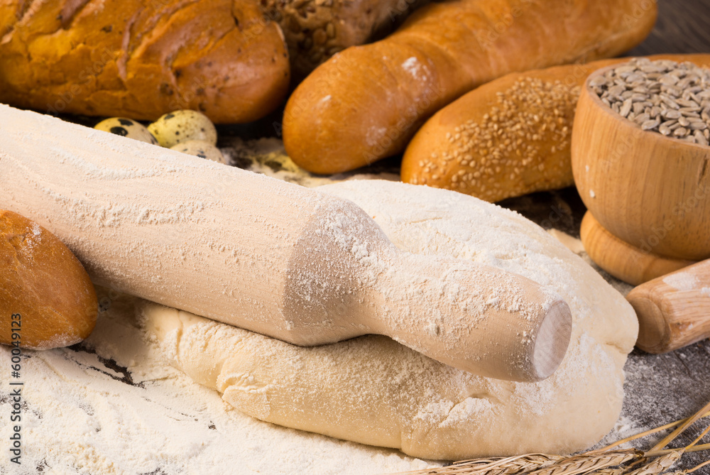 flour, eggs, white bread, wheat ears flour, eggs, white bread, wheat ears