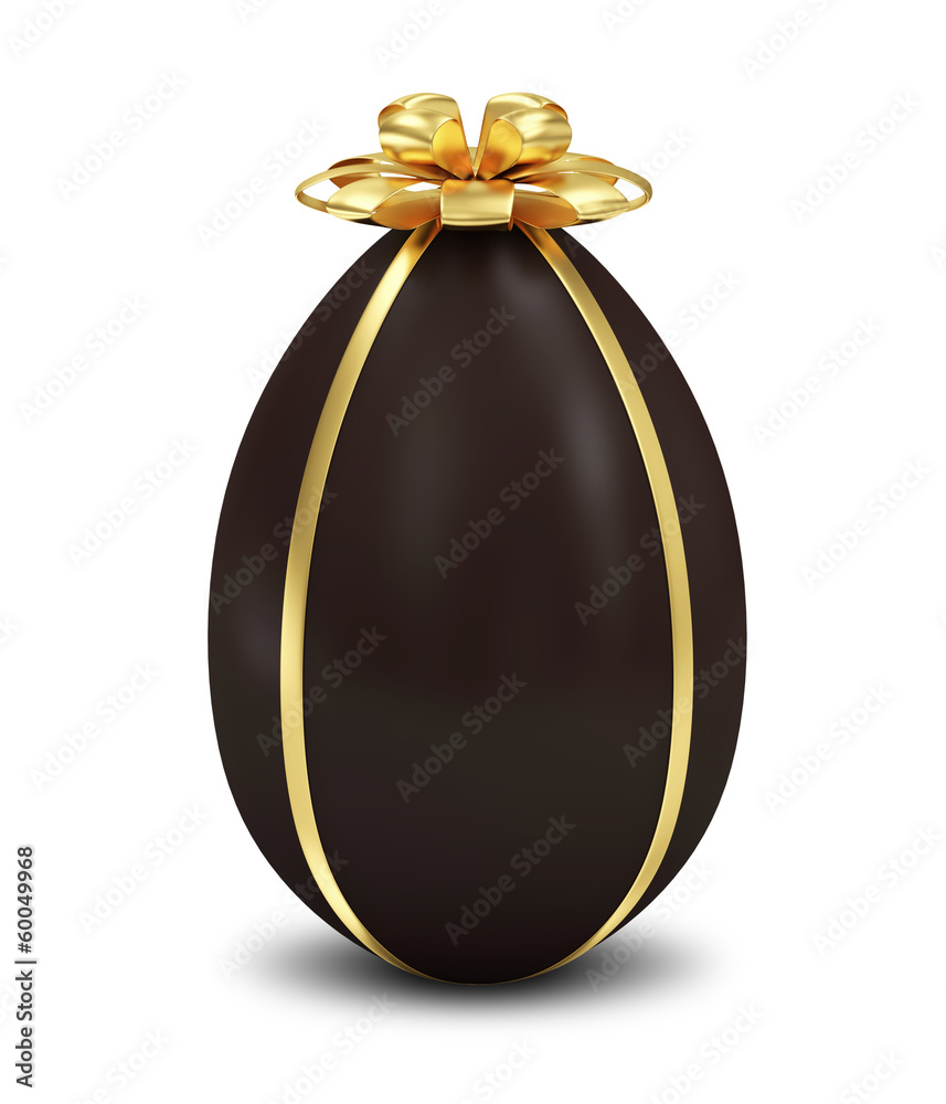 Chocolate Easter Egg with Golden Bow on white background Chocolate Easter Egg with Golden Bow on white background
