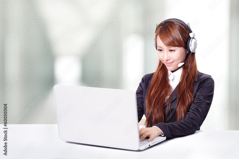Business woman wearing headset with smile Business woman wearing headset with smile