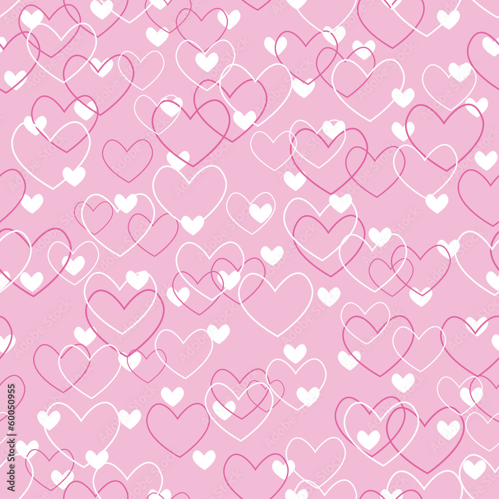 romantic seamless pattern with white and pink hearts