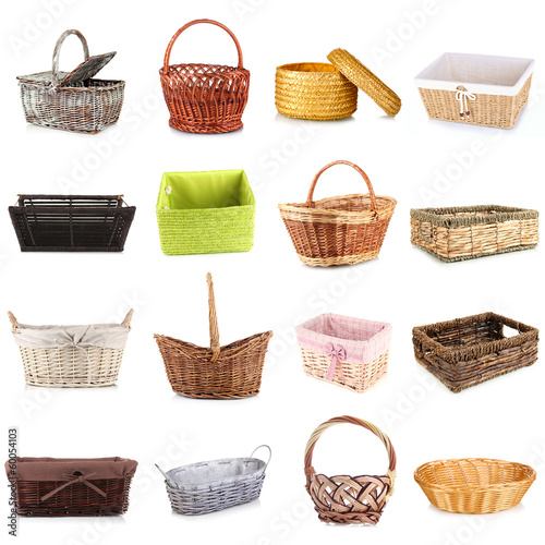 Collage of different wicker baskets