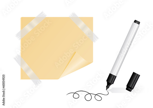 Black marker, yellow sticker with scotch tape