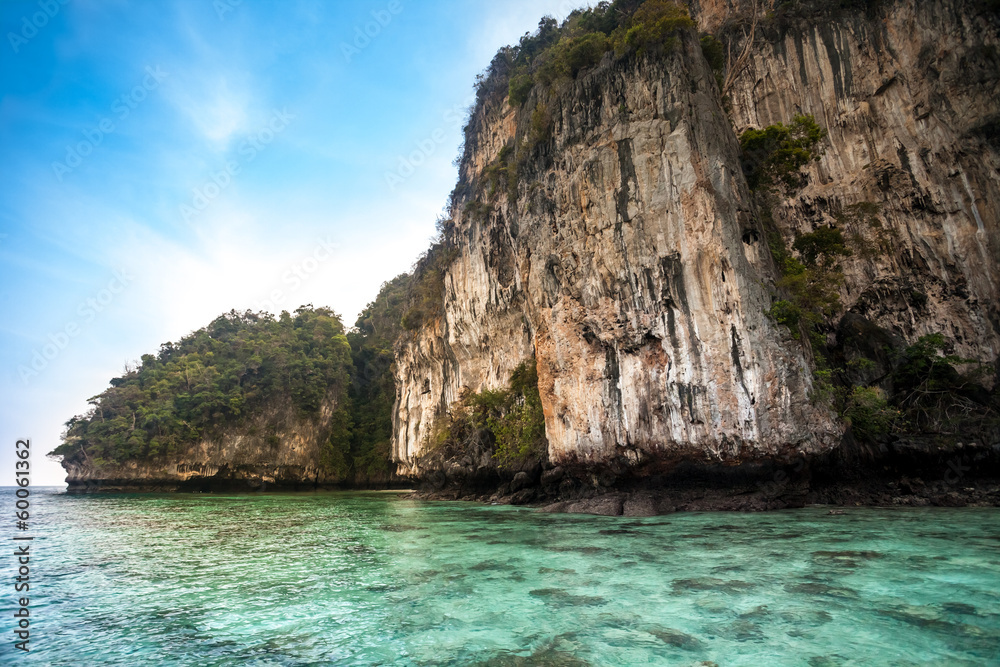 Cliff and the clear sea