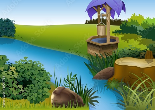 Summer Landscape and Rivulet - Cartoon Background